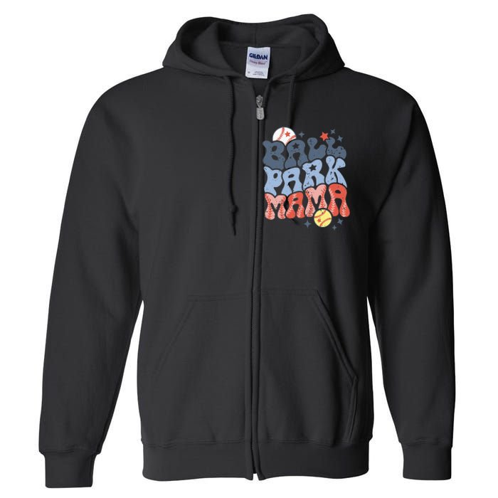 Ballpark Mama Baseball Mom Softball Mom Mothers Day Groovy Full Zip Hoodie