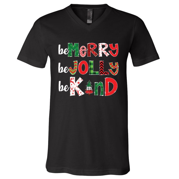 Be Merry Be Jolly Be Kind Merry Christmas Teacher Xmas Pjs V-Neck T-Shirt