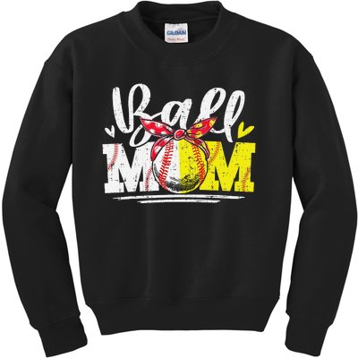 Ball Mom Baseball Softball Mama  Mothers Day Kids Sweatshirt