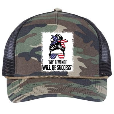 Bleached Messy Bun My Revenge Will Be Success Trump Us Flag Gift Retro Rope Trucker Hat Cap