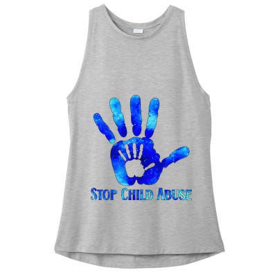 Blue Messy Bun Black  Child Abuse Prevention Awareness Ladies PosiCharge Tri-Blend Wicking Tank