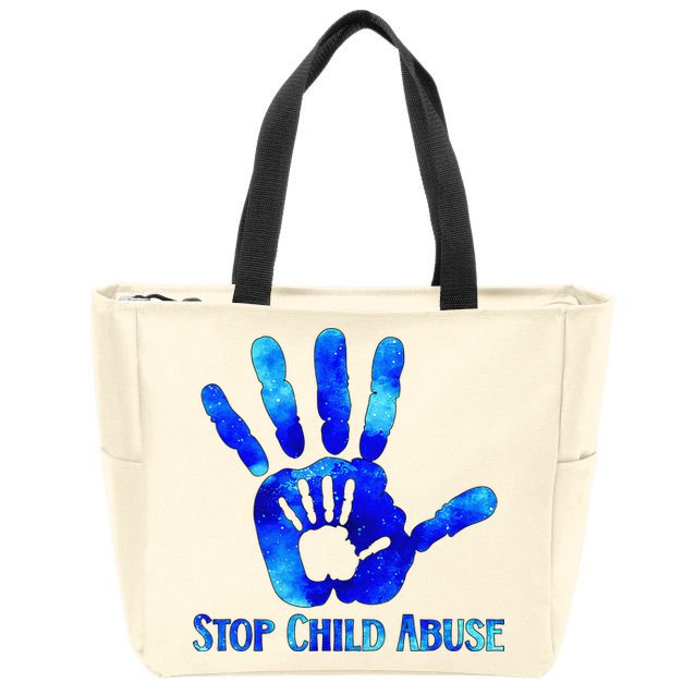 Blue Messy Bun Black  Child Abuse Prevention Awareness Zip Tote Bag
