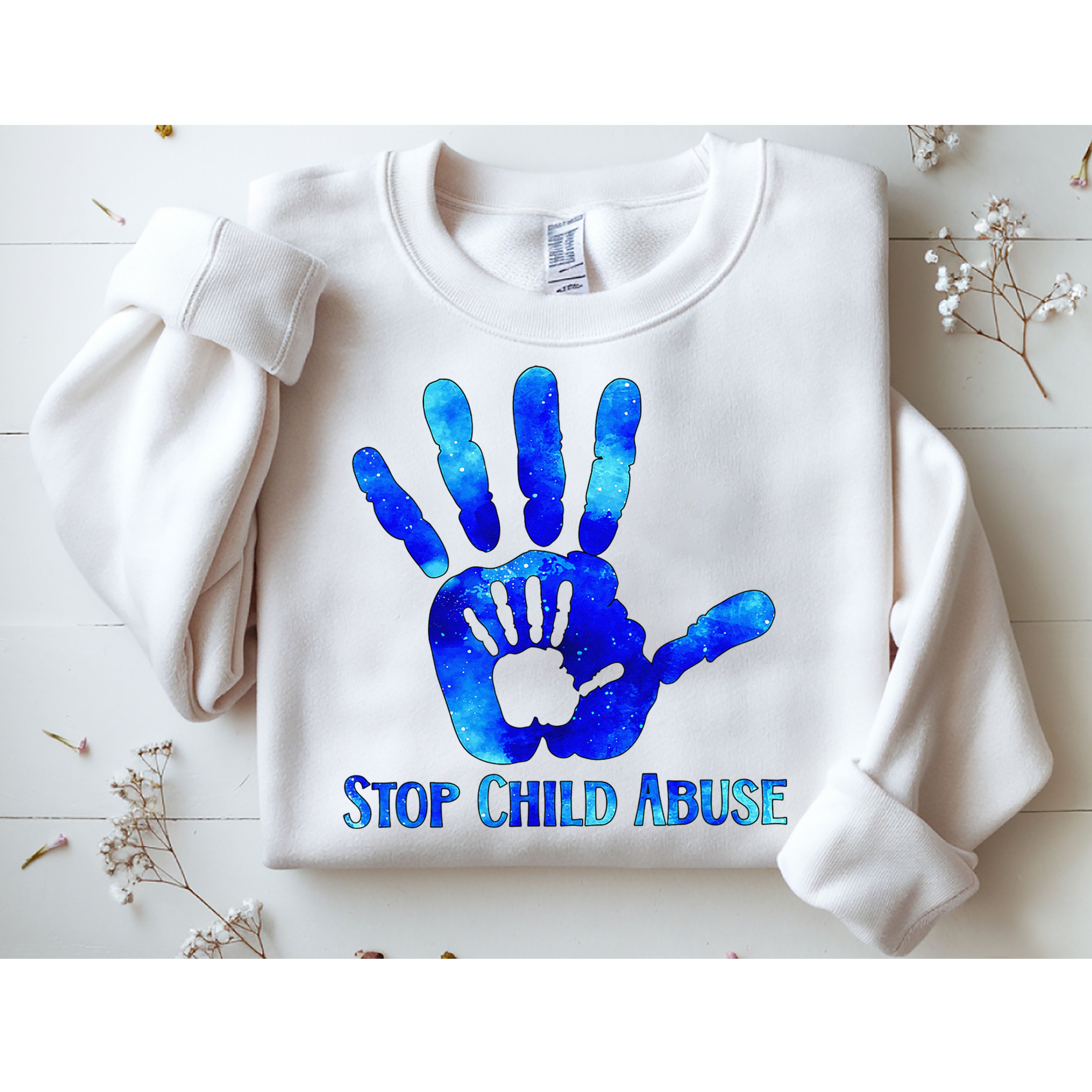 Blue Messy Bun Black  Child Abuse Prevention Awareness Sweatshirt