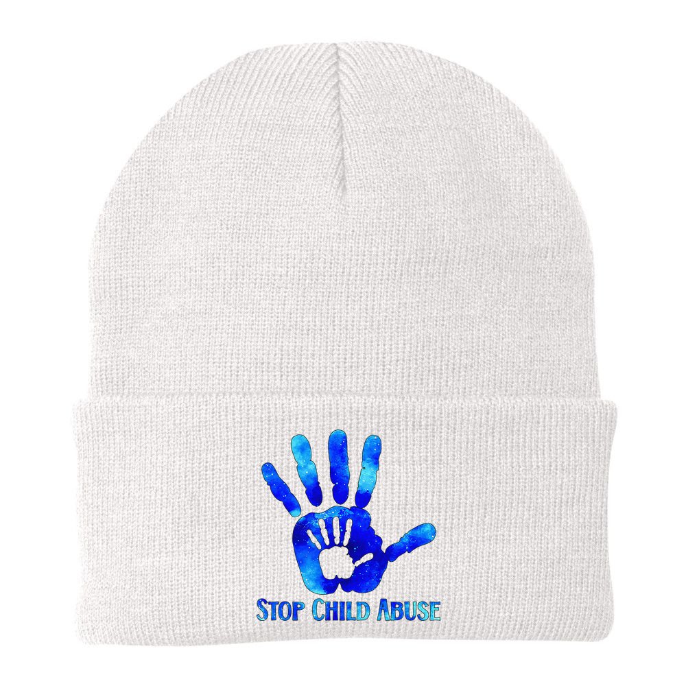 Blue Messy Bun Black  Child Abuse Prevention Awareness Beanie