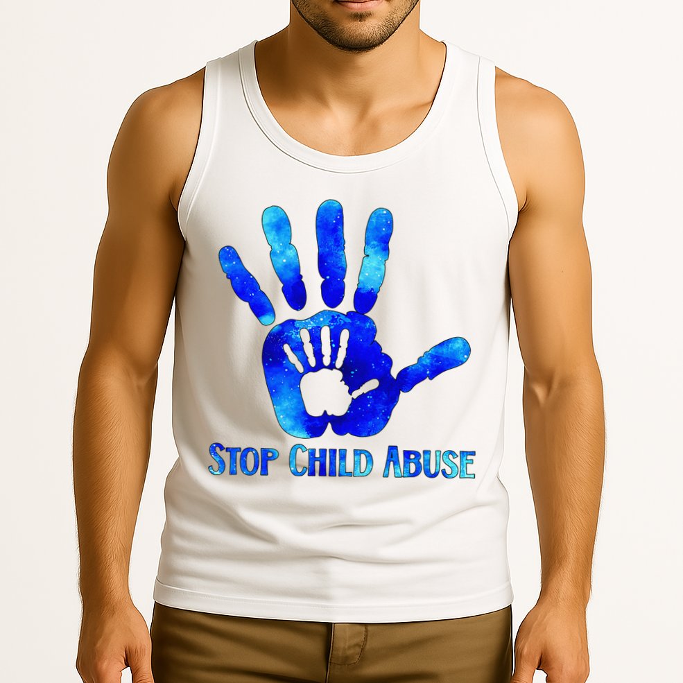 Blue Messy Bun Black  Child Abuse Prevention Awareness Tank Top