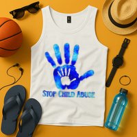 Blue Messy Bun Black  Child Abuse Prevention Awareness Tank Top