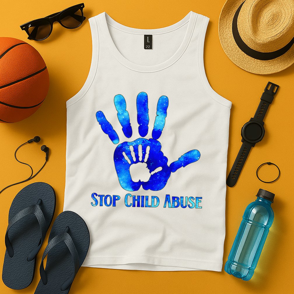 Blue Messy Bun Black  Child Abuse Prevention Awareness Tank Top