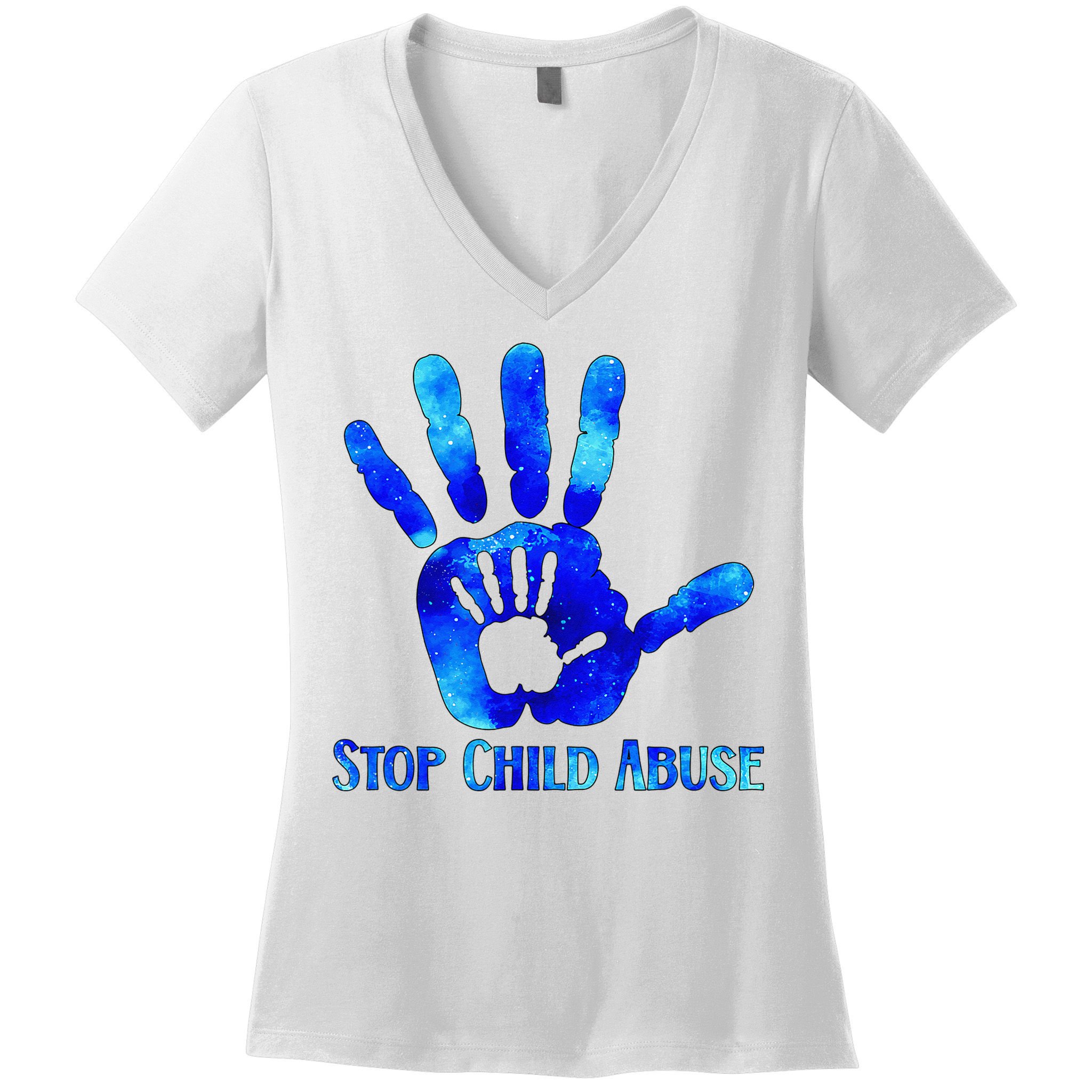 Blue Messy Bun Black  Child Abuse Prevention Awareness Women's V-Neck T-Shirt
