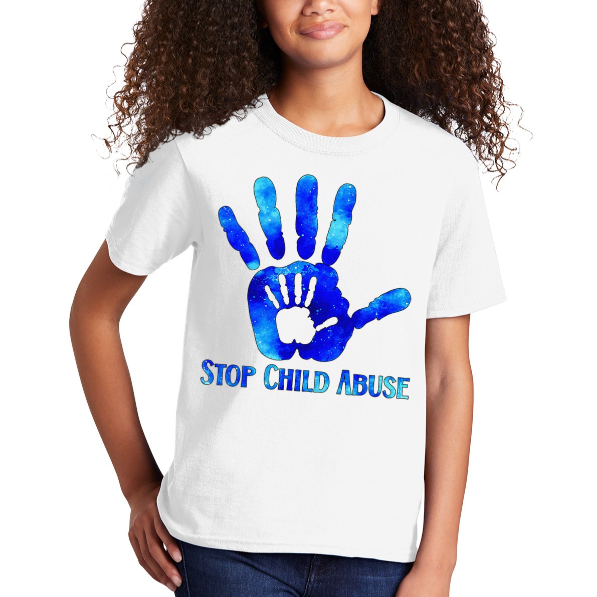 Blue Messy Bun Black  Child Abuse Prevention Awareness Kids T-Shirt