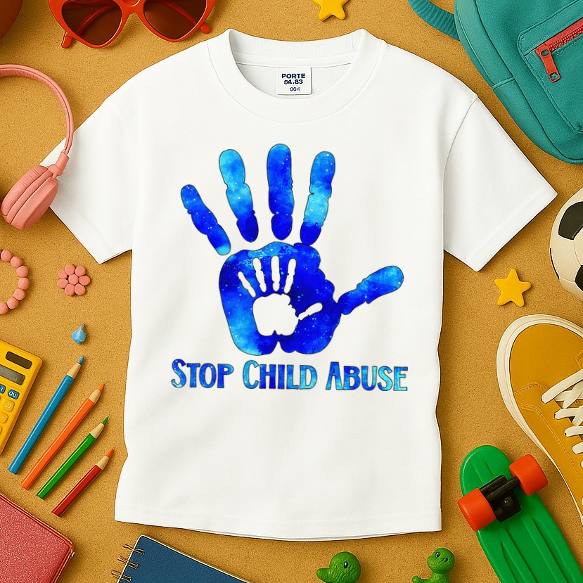 Blue Messy Bun Black  Child Abuse Prevention Awareness Kids T-Shirt