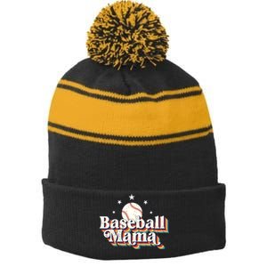 Baseball Mom Baseball Lover Women Stripe Pom Pom Beanie