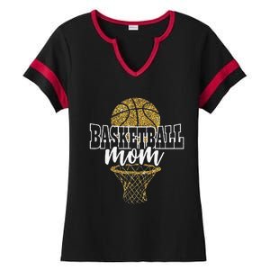 Basketball Mom Basket Hoop Ladies Halftime Notch Neck Tee