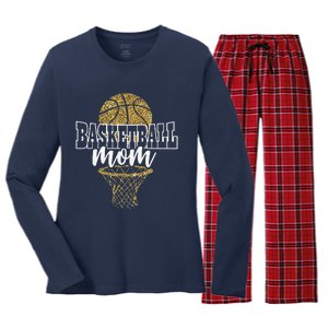 Basketball Mom Basket Hoop Women's Long Sleeve Flannel Pajama Set 