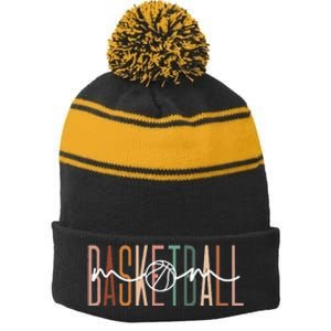 Basketball Mom Basketball Mama Cute Mom Life Basketball Stripe Pom Pom Beanie