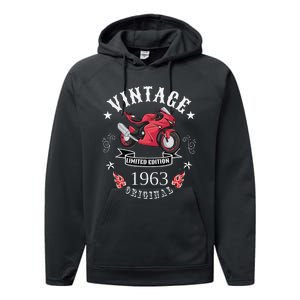 Birthday Man Biker 1963 Gift Motorcycle Red Superbike Performance Fleece Hoodie