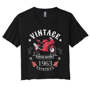 Birthday Man Biker 1963 Gift Motorcycle Red Superbike Women's Crop Top Tee