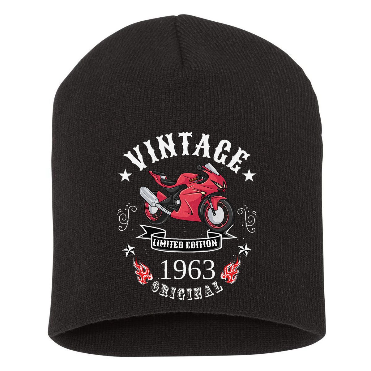 Birthday Man Biker 1963 Gift Motorcycle Red Superbike Short Acrylic Beanie