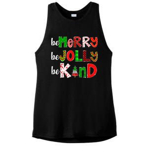 Be Merry Be Jolly Be Kind Merry Christmas Teacher Xmas Pjs Ladies PosiCharge Tri-Blend Wicking Tank