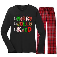 Be Merry Be Jolly Be Kind Merry Christmas Teacher Xmas Pjs Women's Long Sleeve Flannel Pajama Set 