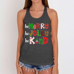 Be Merry Be Jolly Be Kind Merry Christmas Teacher Xmas Pjs Women's Knotted Racerback Tank