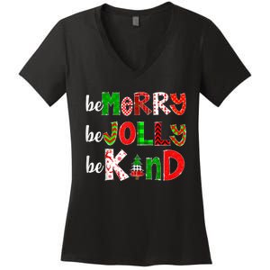 Be Merry Be Jolly Be Kind Merry Christmas Teacher Xmas Pjs Women's V-Neck T-Shirt