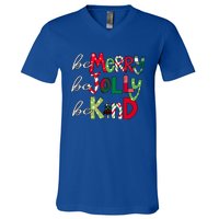 Be Merry Be Jolly Be Kind Merry Christmas Teacher Xmas Pjs Gift V-Neck T-Shirt