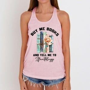 Buy Me Books And Tell Me To STFUATTDLAGG Spicy Book Lover Women's Knotted Racerback Tank