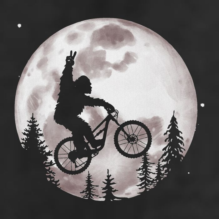 Bigfoot Mountain Bike With Moon Funny Biking 7 Panel Mesh Trucker Snapback Hat