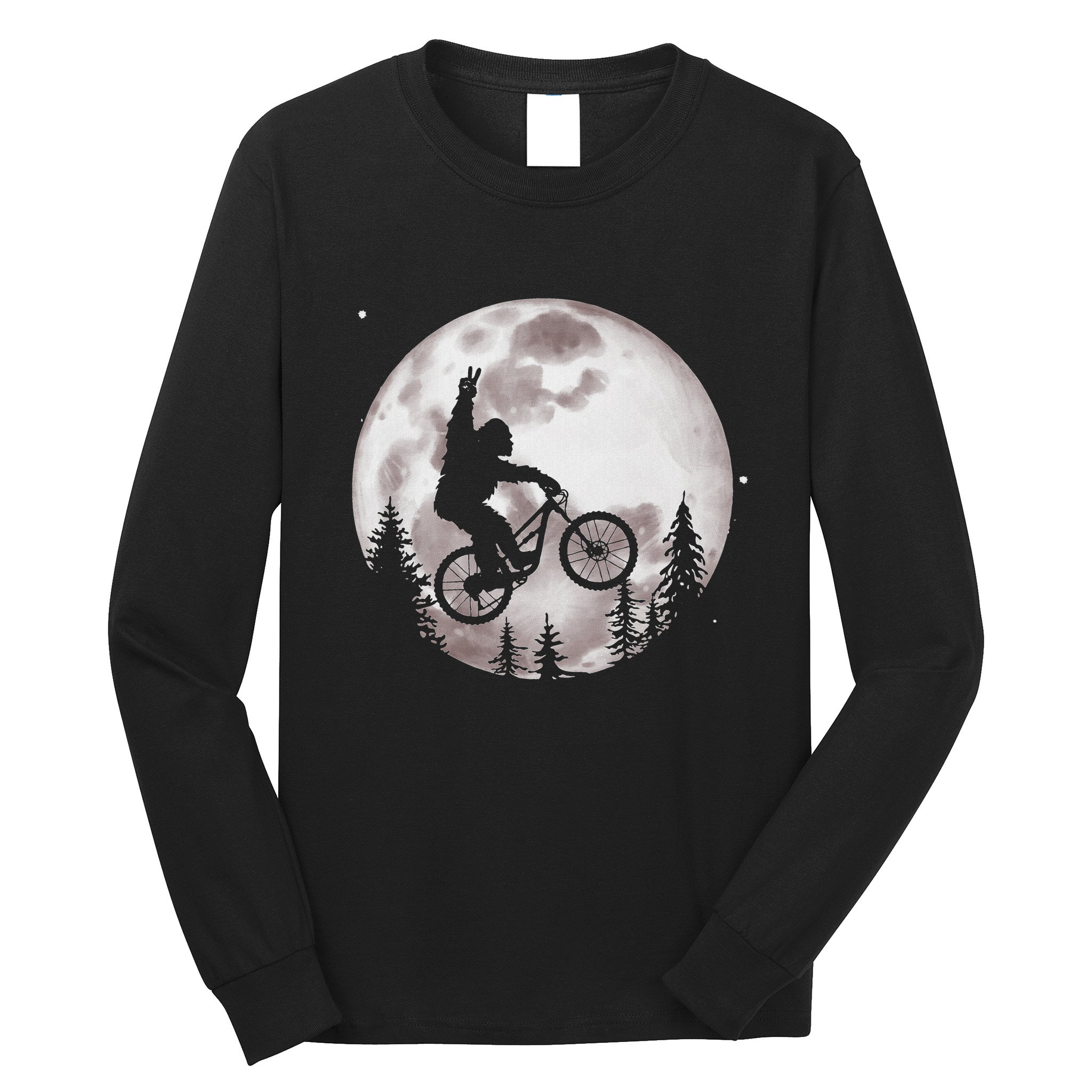 Bigfoot Mountain Bike With Moon Funny Biking Long Sleeve Shirt