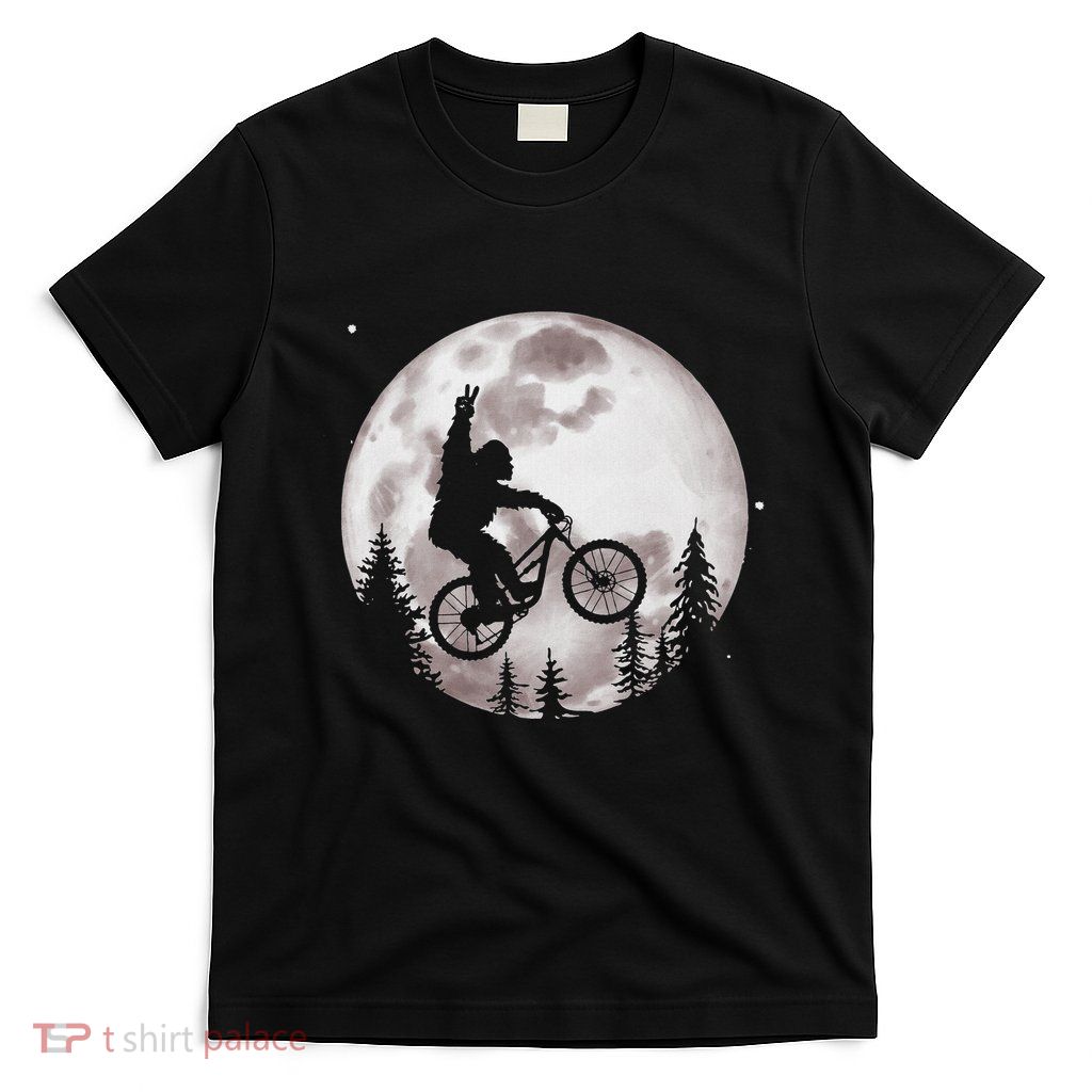 Bigfoot Mountain Bike With Moon Funny Biking T-Shirt