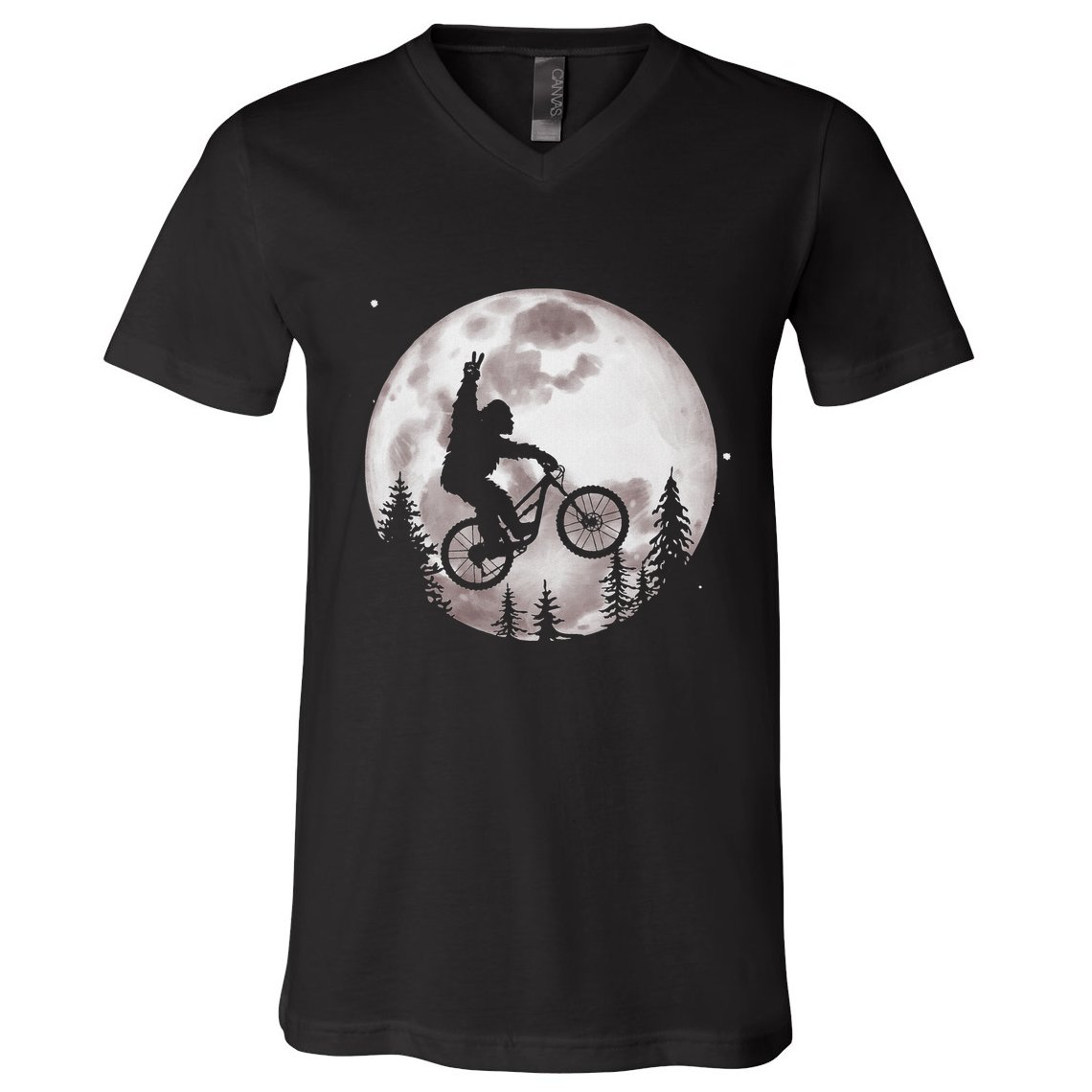 Bigfoot Mountain Bike With Moon Funny Biking V-Neck T-Shirt