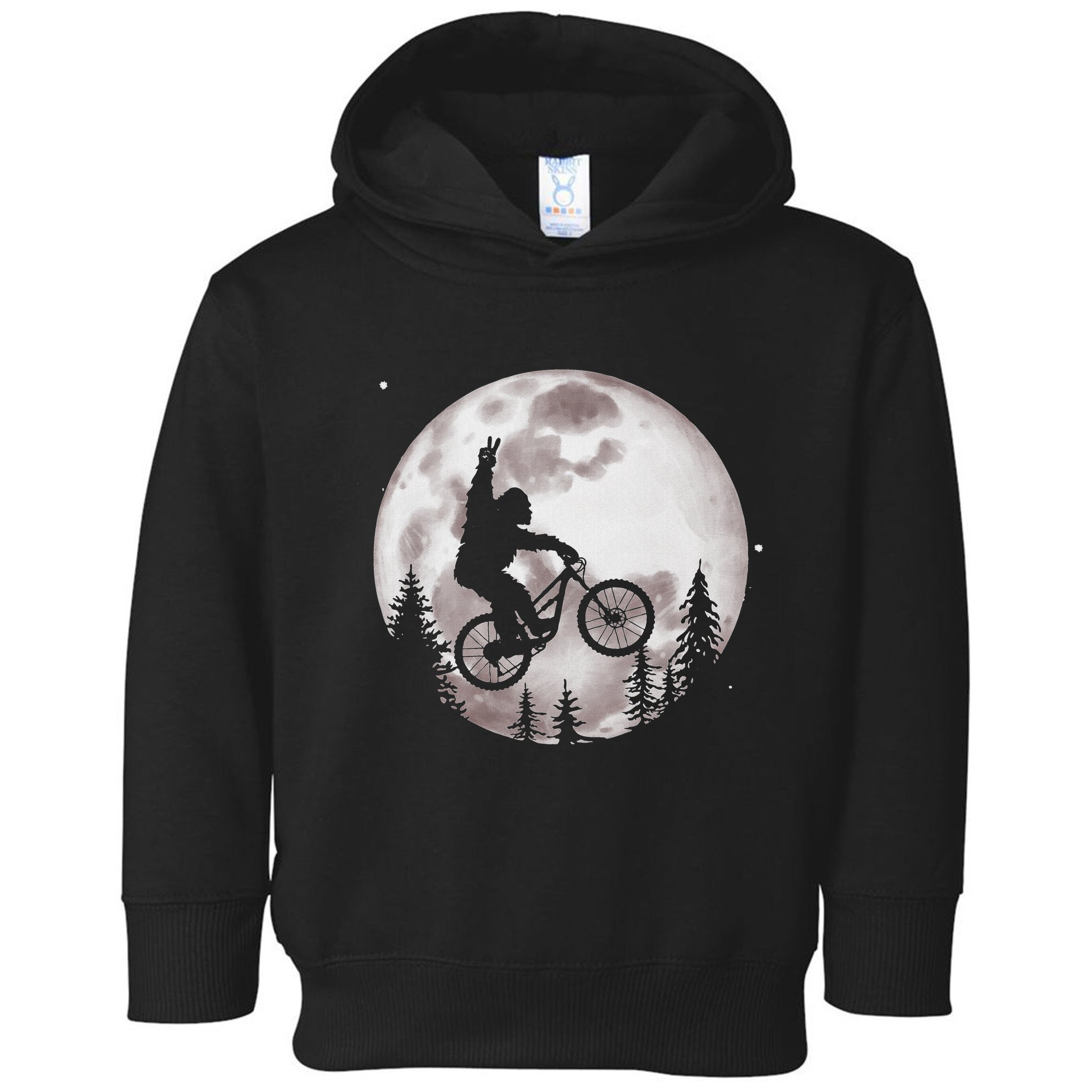 Bigfoot Mountain Bike With Moon Funny Biking Toddler Hoodie