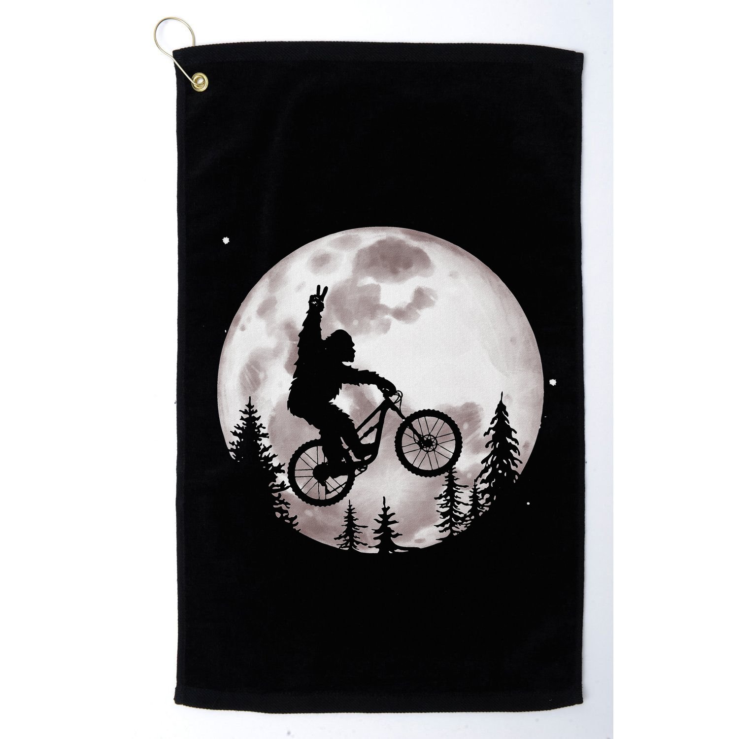 Bigfoot Mountain Bike With Moon Funny Biking Golf Towel