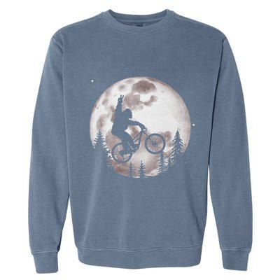 Bigfoot Mountain Bike With Moon Funny Biking Garment-Dyed Sweatshirt