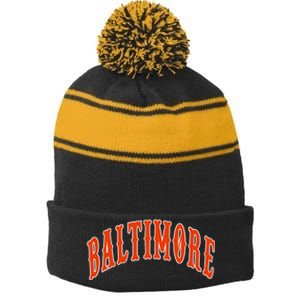 Baltimore Maryland Stripe Pom Pom Beanie