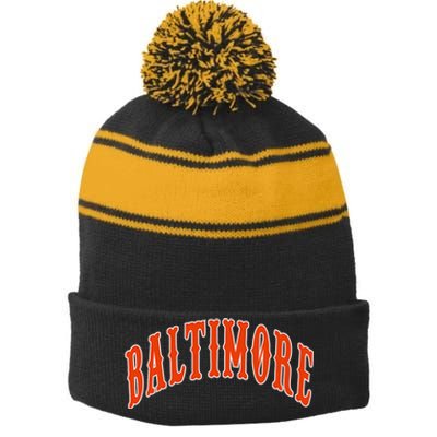 Baltimore Maryland Stripe Pom Pom Beanie