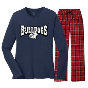 Bulldogs Mascot Back To School Team Spirit Women's Long Sleeve Flannel Pajama Set 