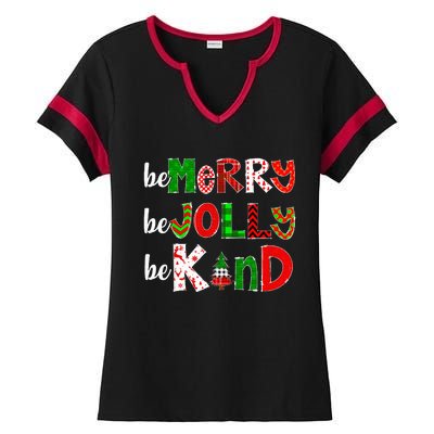 Be Merry Be Jolly Be Kind Merry Christmas Teacher Xmas Pjs Ladies Halftime Notch Neck Tee