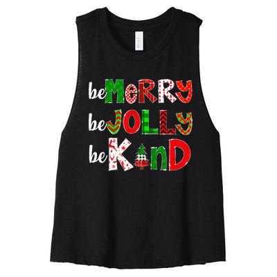 Be Merry Be Jolly Be Kind Merry Christmas Teacher Xmas Pjs Women's Racerback Cropped Tank