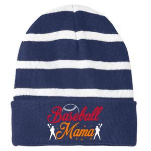 Baseball Mama Baseball Lover Mothers Day Striped Beanie with Solid Band