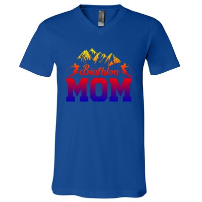 Biathlon Mom Biathlete Ski Skiing Winter Sports Snow Gift V-Neck T-Shirt