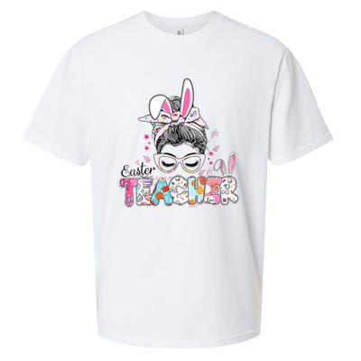 Bunny Messy Bun Easter Teacher Easter Day Girl Wo Sueded Cloud Jersey T-Shirt