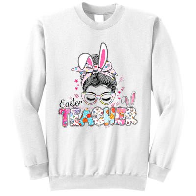 Bunny Messy Bun Easter Teacher Easter Day Girl Wo Sweatshirt