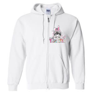 Bunny Messy Bun Easter Teacher Easter Day Girl Wo Full Zip Hoodie