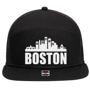 Boston Massachusetts Boston Skyline Gift 7 Panel Mesh Trucker Snapback Hat