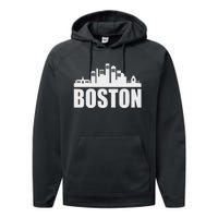 Boston Massachusetts Boston Skyline Gift Performance Fleece Hoodie