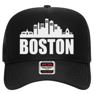 Boston Massachusetts Boston Skyline Gift High Crown Mesh Back Trucker Hat