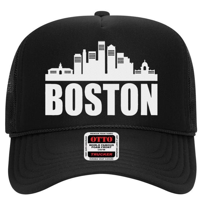 Boston Massachusetts Boston Skyline Gift High Crown Mesh Back Trucker Hat