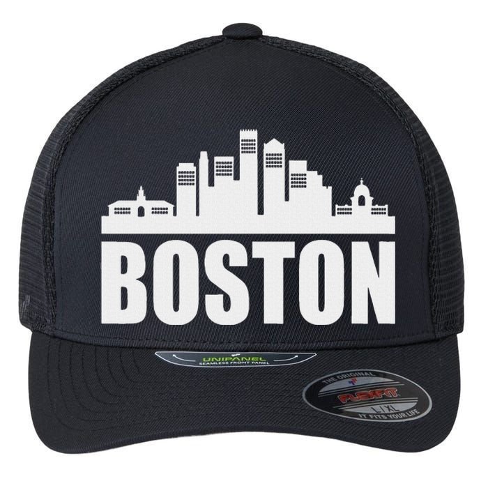 Boston Massachusetts Boston Skyline Gift Flexfit Unipanel Trucker Cap