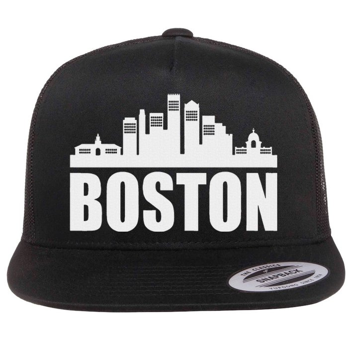 Boston Massachusetts Boston Skyline Gift Flat Bill Trucker Hat